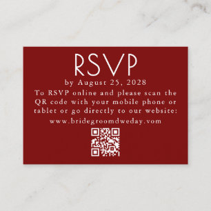 Tarjeta De Recepción Burgundy Rojo Moderno Minimalista Boda QR RSVP