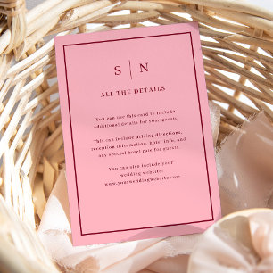 Tarjeta De Recepción Burgundy Rosa Minimalista Chic Detalles para Inv