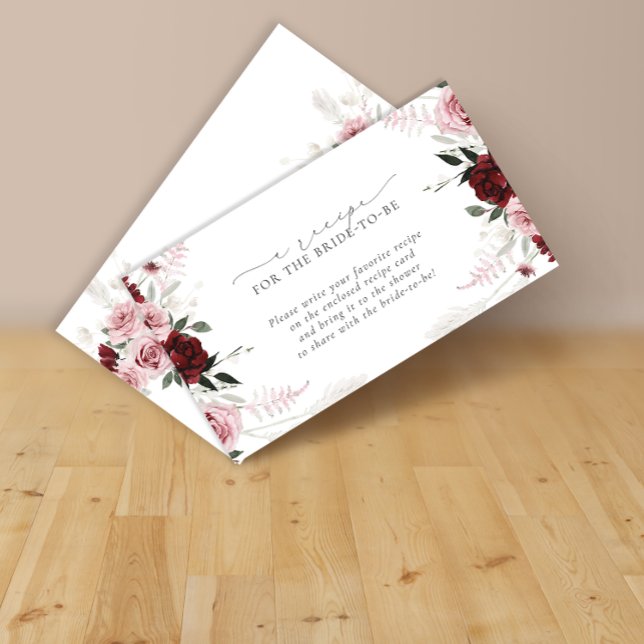 Tarjeta De Recepción Burgundy Rosado Polvoriento Floral Solicitud de Re (Subido por el creador)