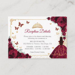Tarjeta De Recepción Burgundy Roses Gold Quinceanera Reception Details