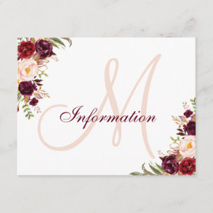 Tarjeta De Recepción Burgundy Rubor Floral Elegant Wedding Information