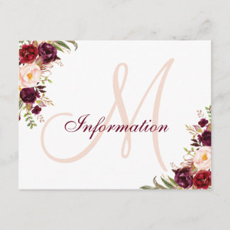 Tarjeta De Recepción Burgundy Rubor Floral Elegant Wedding Information
