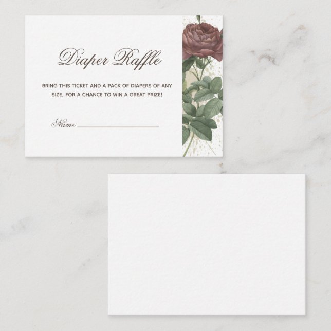 Tarjeta De Recepción Burgundy Rustic Floral Moderno Diaper Raffle Baby (Anverso / Reverso)