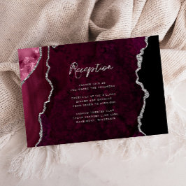 Tarjeta De Recepción Burgundy Silver Agate Script Wedding Reception