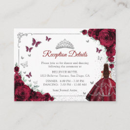 Tarjeta De Recepción Burgundy Silver Quincenarea Reception Details