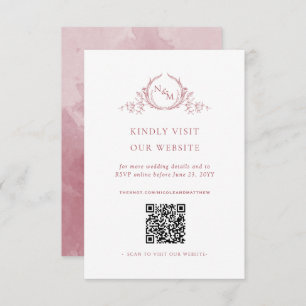 Tarjeta De Recepción Burgundy Watercolor Monograma Código QR/RSVP Onlin