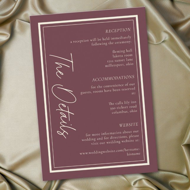 Tarjeta De Recepción Burgundy Wine Minimalist Frame Wedding (Burgundy Wine Minimalist Frame Wedding Enclosure Card)