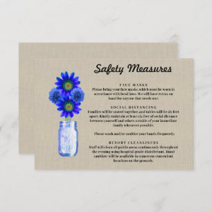 Tarjeta De Recepción Burlap Blue Floral Mason Jar Medidas de seguridad