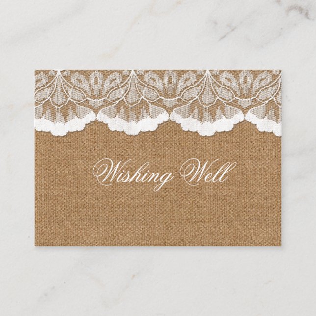 Tarjeta De Recepción Burlap de Moda rústica y boda de campo de encaje (Anverso)