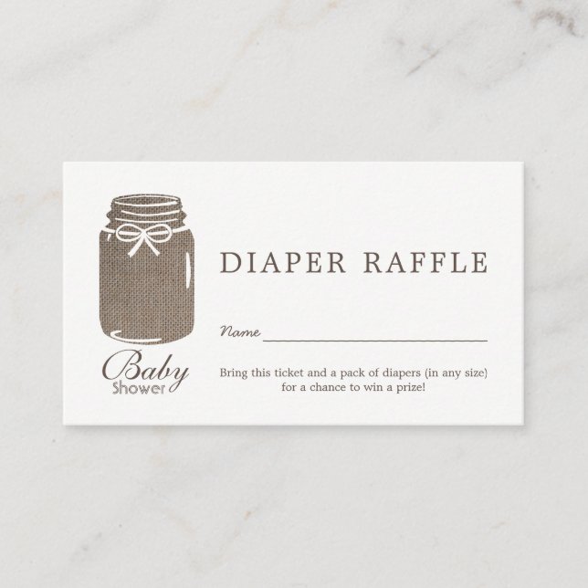Tarjeta De Recepción Burlap Mason Jar Baby Diaper Ticket (Anverso)