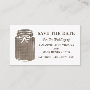 Tarjeta De Recepción Burlap Mason Jar, Save the Date