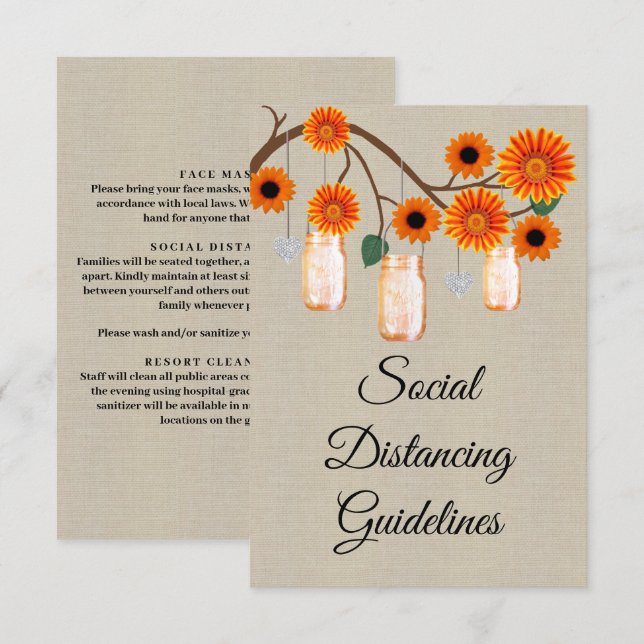 Tarjeta De Recepción Burlap Naranja Floral Mason Jar Medidas de segurid (Anverso / Reverso)