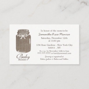 Tarjeta De Recepción Burlap ruso, invitado de Baby Shower de Mason Jar