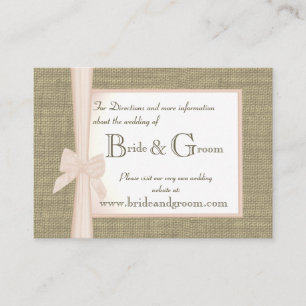 Tarjeta De Recepción Burlap y Rubor Bow Boda Web Info