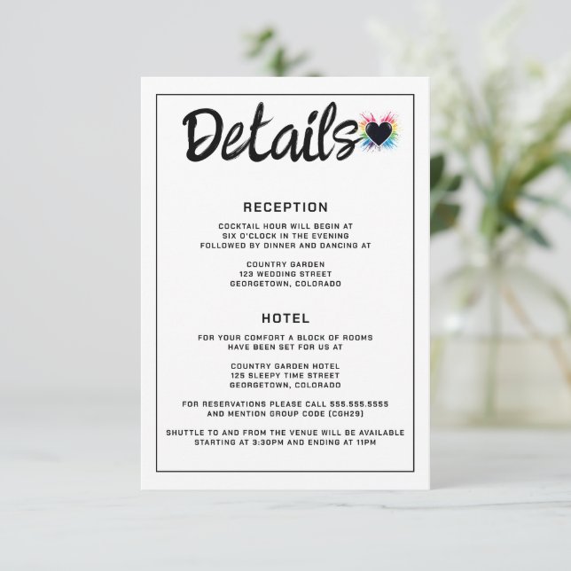 Tarjeta De Recepción Burst arcoiris (Anverso de pie)