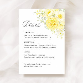Tarjeta De Recepción Butter Yellow Ivory Floral Wedding Details, Info