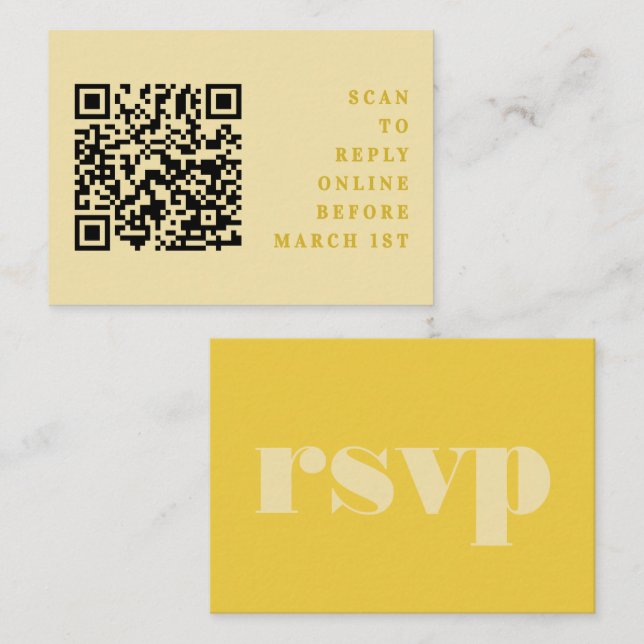 Tarjeta De Recepción Butter Yellow Simple Boda QR Code RSVP (Anverso / Reverso)