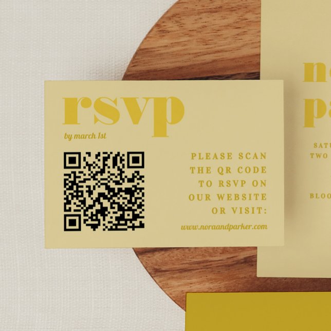 Tarjeta De Recepción Butter Yellow Simple Boda QR Code RSVP (Butter Yellow Simple Wedding QR Code RSVP Enclosure Card)