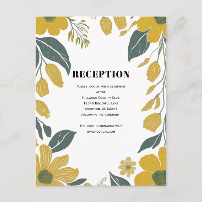 Tarjeta De Recepción Buttercup Yellow Floral Wedding Reception (Anverso)