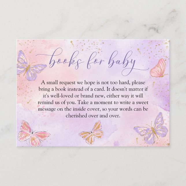 Tarjeta De Recepción Butterflies Baby Shower Books para el bebé (Anverso)