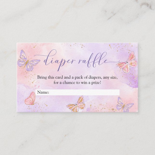 Tarjeta De Recepción Butterflies Baby Shower Diaper Raffle (Anverso)