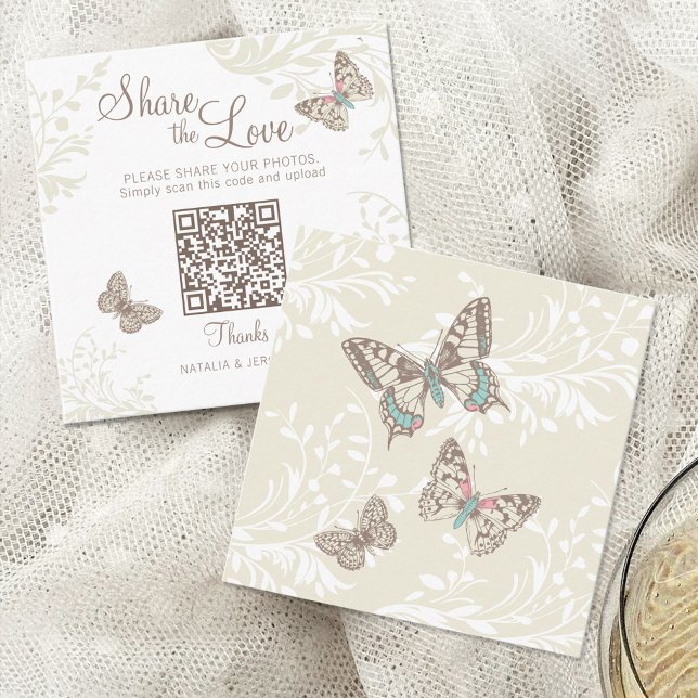 Tarjeta De Recepción Butterflies floral swirl cream brown wedding (Subido por el creador)