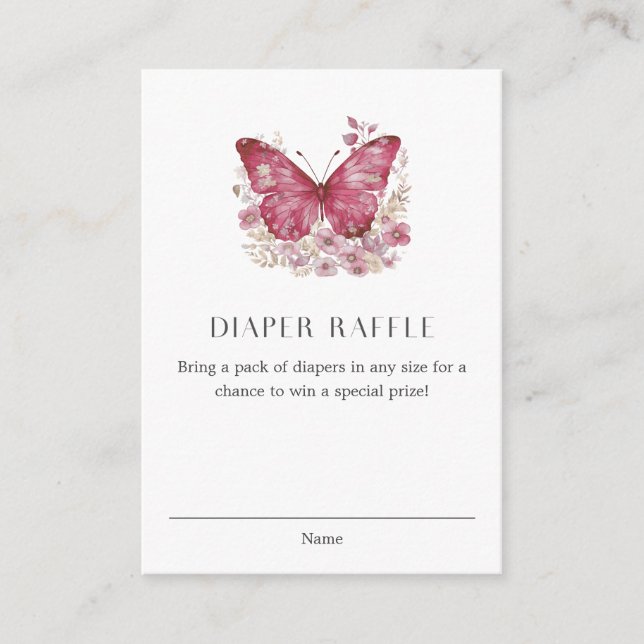 Tarjeta De Recepción Butterfly Diaper Raffle Baby Shower (Anverso)