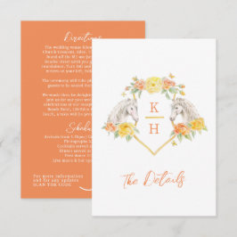 Tarjeta De Recepción Caballos grises rosas naranjas blandos bodas detal