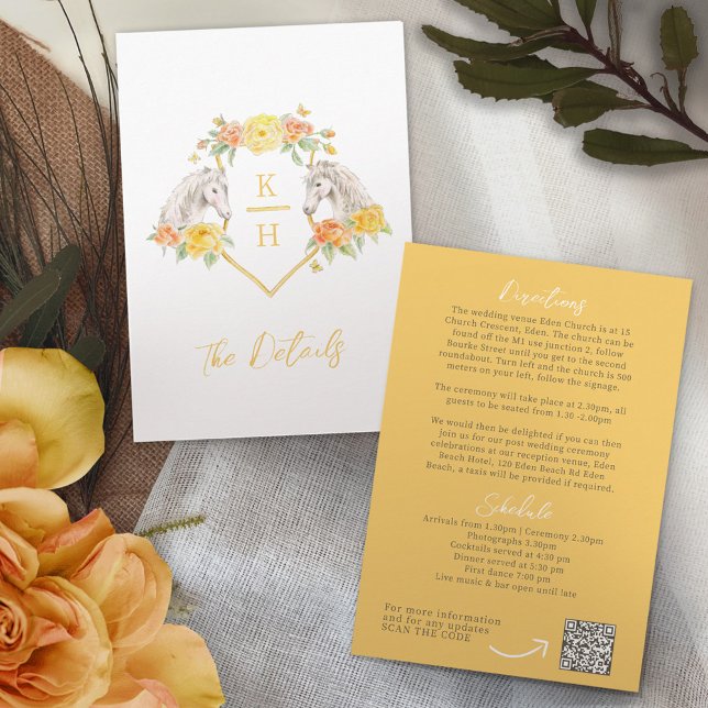 Tarjeta De Recepción Caballos grises y rosas bodas amarillos detalles Q (Subido por el creador)