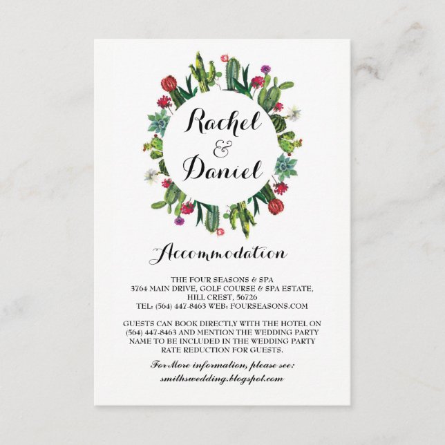 Tarjeta De Recepción Cactus Accommodation Fiesta Bodas Detalles (Anverso)