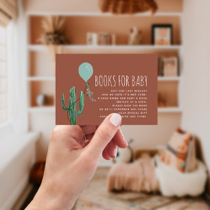 Tarjeta De Recepción Cactus Blue Balloon Baby Shower Book Request
