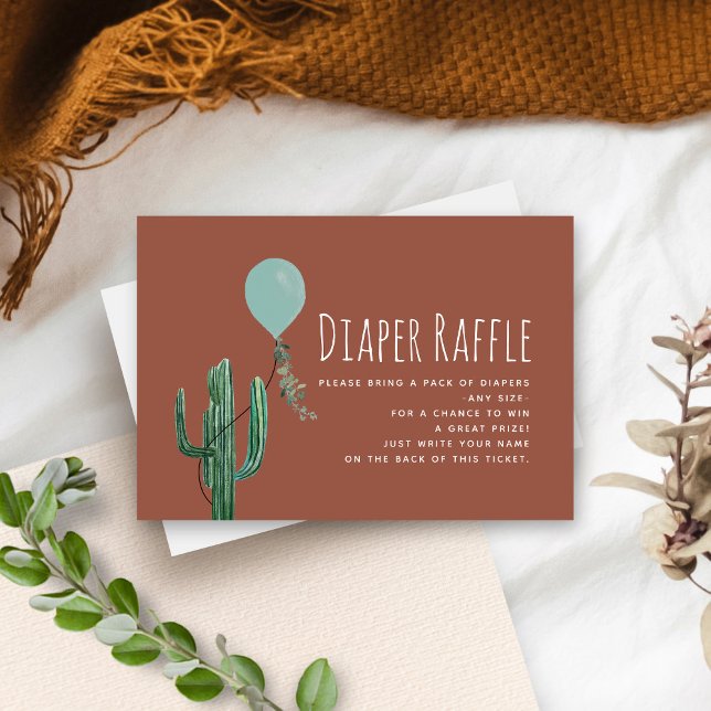 Tarjeta De Recepción Cactus Blue Balloon Baby Shower Diaper Raffle (Subido por el creador)