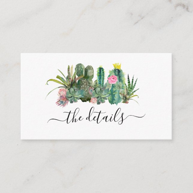 Tarjeta De Recepción Cactus Cacti Suculent Floral Boda Detalles (Anverso)