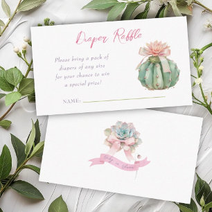 Tarjeta De Recepción Cactus Cinta Rosa Bebé Niña Ducha Diaper Raffle