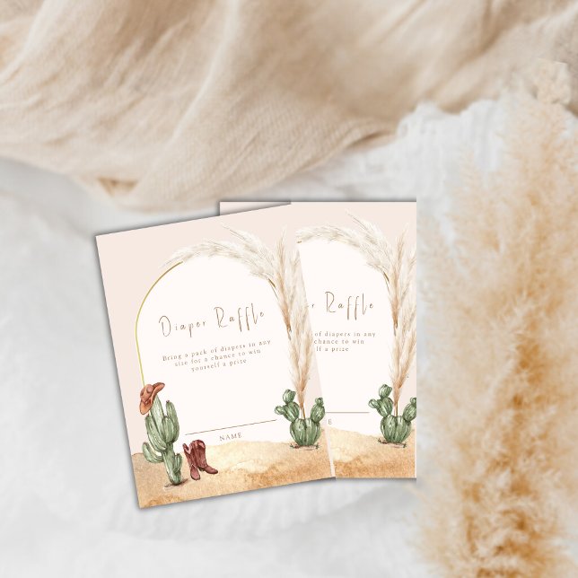 Tarjeta De Recepción Cactus Desert Cowboy Diaper Raffle Baby Shower (Boho Cactus Arch Desert Cowboy Books Baby Shower Enclosure Card)