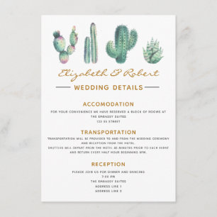 Tarjeta De Recepción cactus suculentas acuarela elegante simple detalle