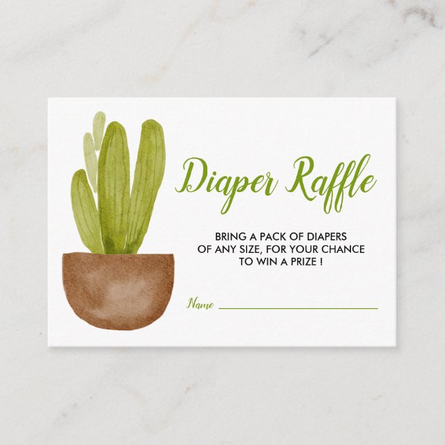 Tarjeta De Recepción Cactus Suculento Terracotta Pot Baby Diaper Raffle (Anverso)
