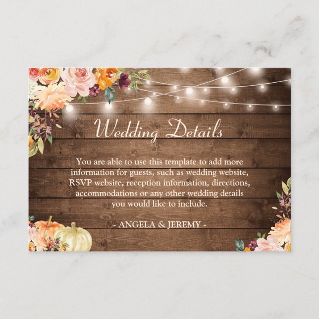 Tarjeta De Recepción Cadena floral otoñal ilumina detalles de Boda rúst (Anverso)