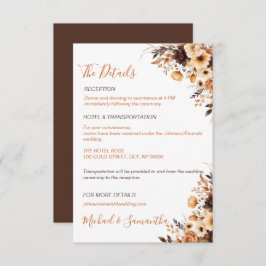 Tarjeta De Recepción Cae en matrimonio rústico marrón y marfil Rosa de