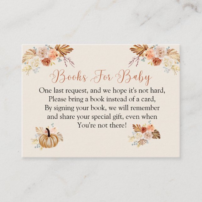 Tarjeta De Recepción Cae Rústico Elegante Terracota Libros Para Bebé (Anverso)