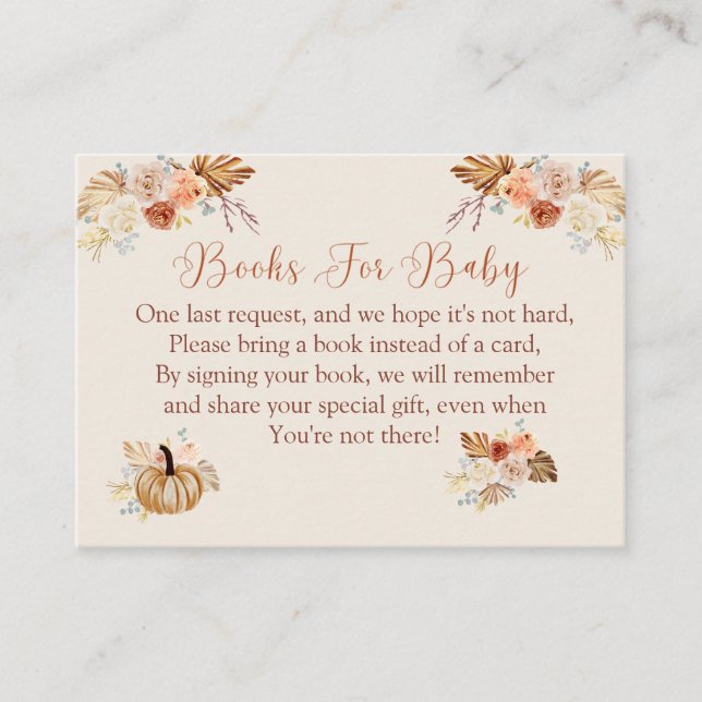 Tarjeta De Recepción Cae Rústico Elegante Terracota Libros Para Bebé (Anverso)