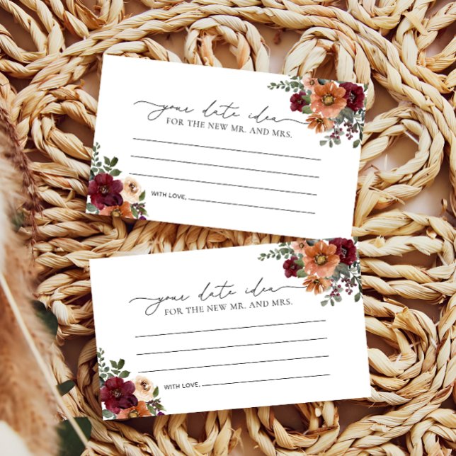 Tarjeta De Recepción Cae Terracotta Burgundy Floral Date Ideas Nocturna (Subido por el creador)