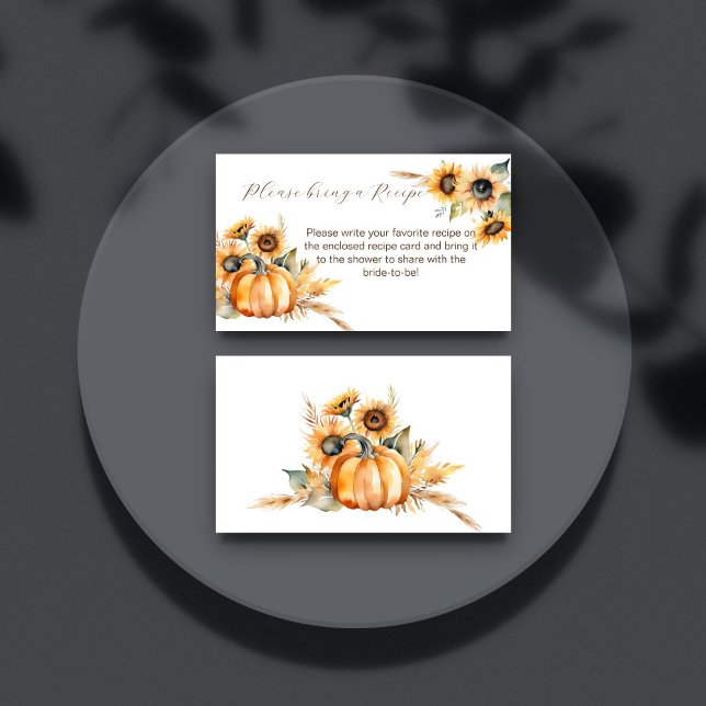Tarjeta De Recepción Caer en el amor boho calabaza girasoles ducha de n (Fall in love boho pumpkin sunflowers autumn bridal shower recipe request enclosure card)