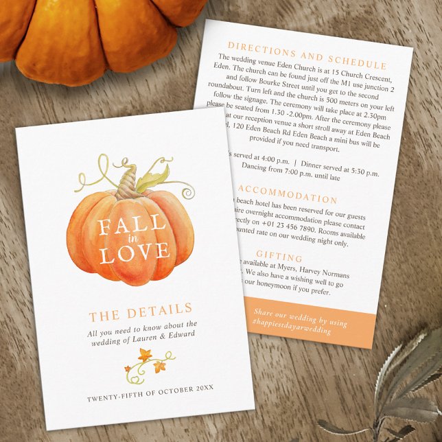 Tarjeta De Recepción Caer en el amor calabaza acuarela detalles del bod (Subido por el creador)