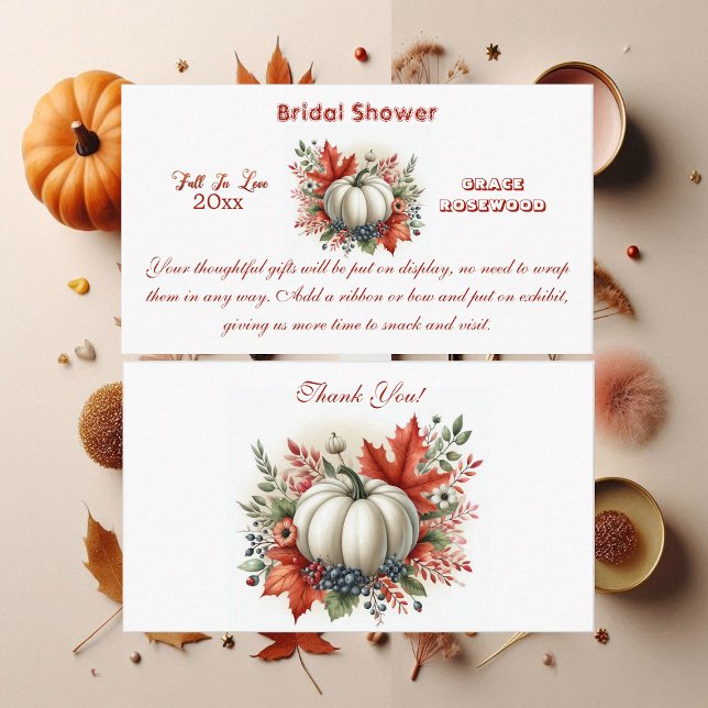 Tarjeta De Recepción Caer Enamorada Calabaza País Rústico Ducha De Novi (Fall In Love Pumpkin Country Rustic Bridal Shower Enclosure Card)