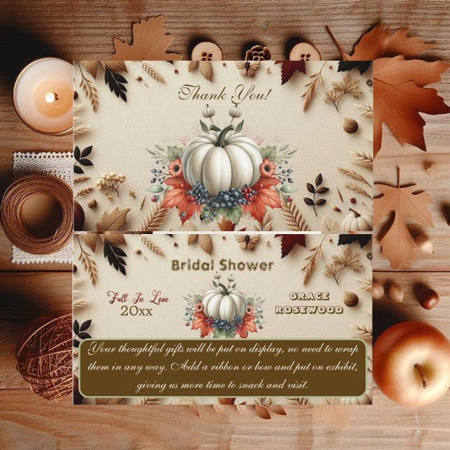 Tarjeta De Recepción Caer Enamorada Calabaza Rústico País Ducha De Novi (Fall In Love Pumpkin Rustic Country Bridal Shower Enclosure Card)