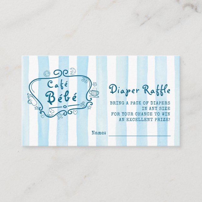 Tarjeta De Recepción Café Bébé Francés Moderno Cute Blue Boy Baby Showe (Anverso)