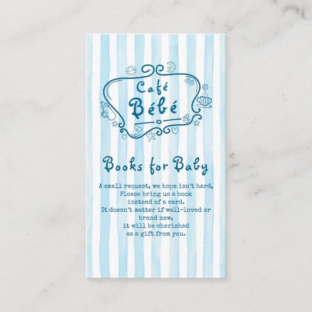 Tarjeta De Recepción Café Bébé French Modern Blue Boy Baby Shower (Anverso)