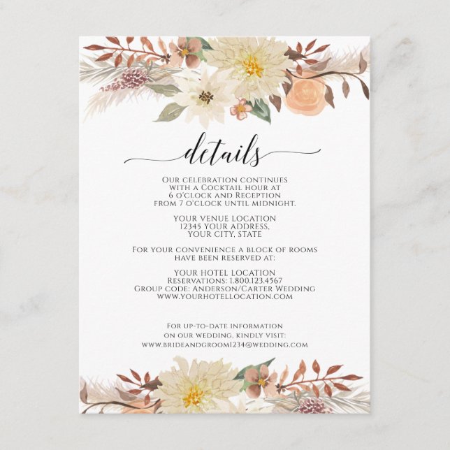 Tarjeta De Recepción Caída Bohemia Acuarela Floral Tierra Orgánica (Anverso)