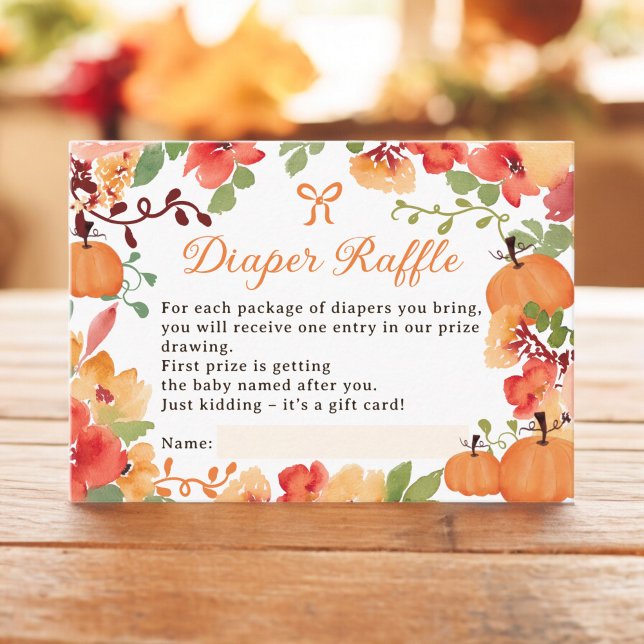Tarjeta De Recepción Caída Boho calabaza flor diaper rifa bebé ducha (Fall Boho pumpkin floral diaper raffle baby shower Enclosure Card)